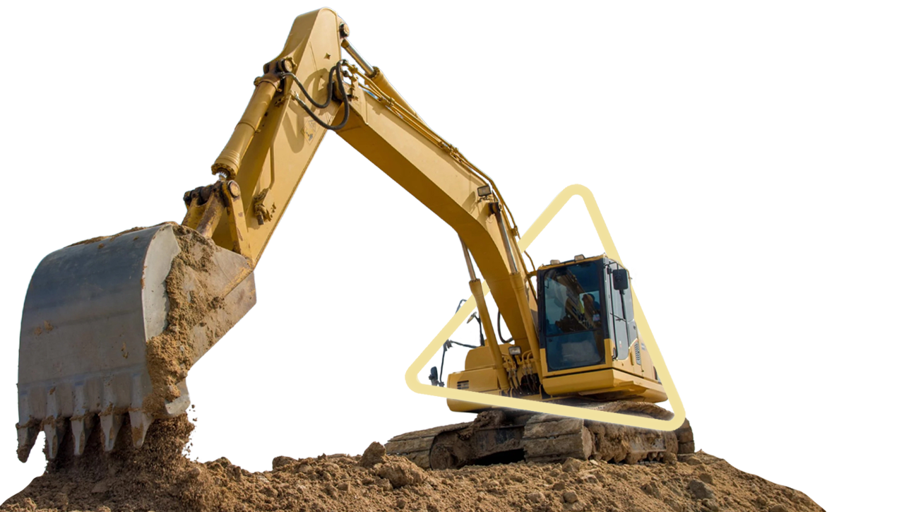 A yellow digger sits on top of a mound of dirt. He is part of a fleet of assets acquired through rapid business funding.